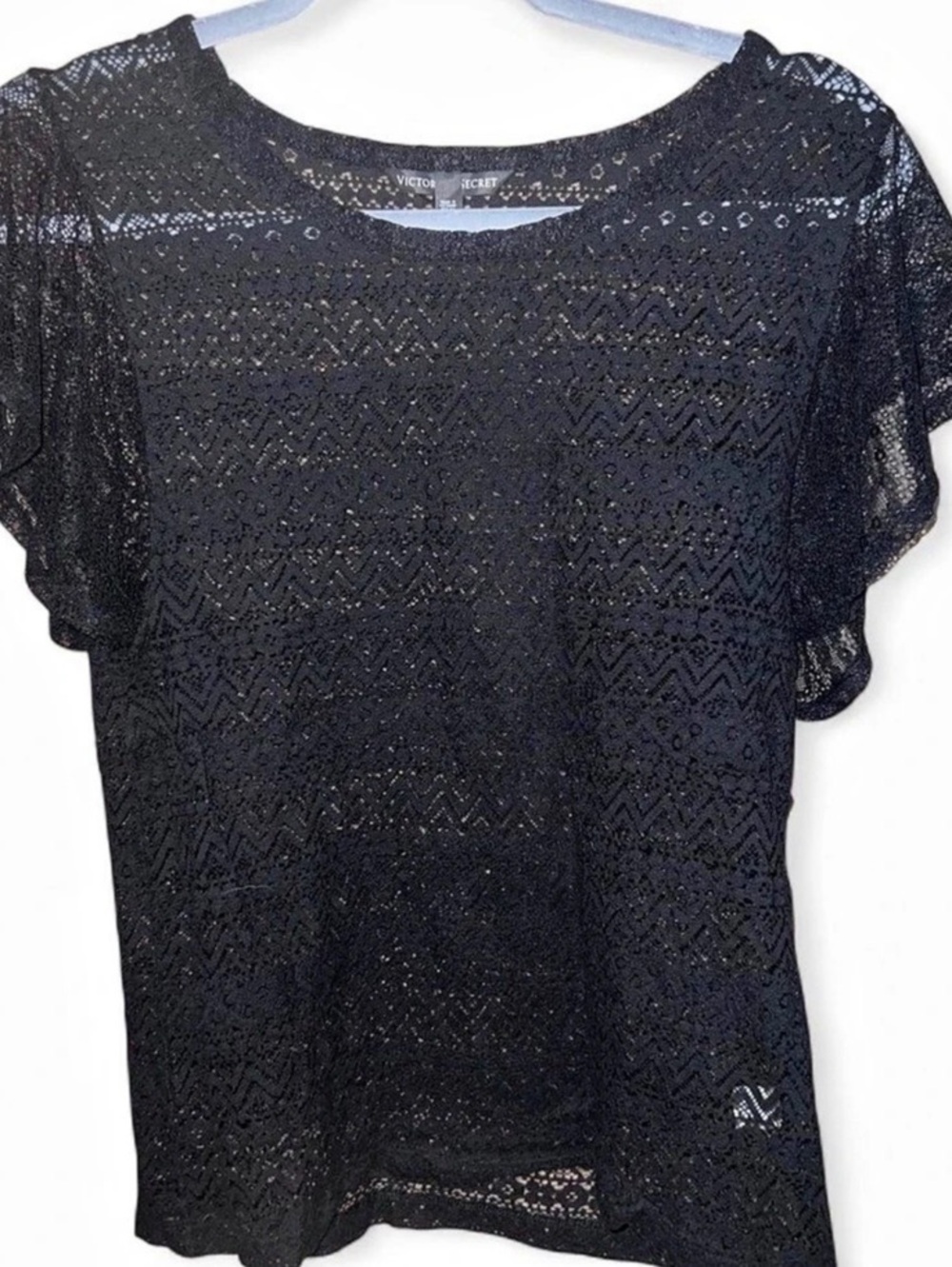 Victoria'Small Secret Black Lace Short Sleeve Top Size Small